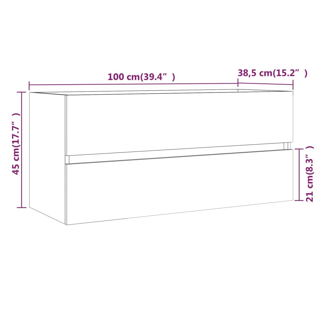 Armario para debajo del lavabo Sonoma gris 100 x 38,5 x 45 cm, mueble de baño con cajón, montaje en pared, resistente a la humedad, moderno armario para baño
