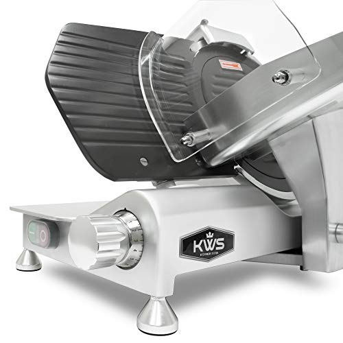 Image of KWS MS-10ET 320W Electric Meat Slicer 10-Inch Stainless Steel Blade w /Non-sticky Teflon & Extended Back Space, Frozen Meat /Cheese /Food Slicer Low Noise Commercial and Home Use [ ETL, NSF Certified ]