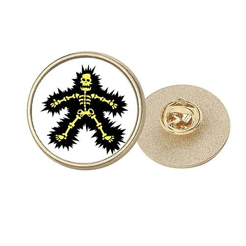 Broche ronde squelette électro-crâne en métal doré taille M pour veste et chapeau