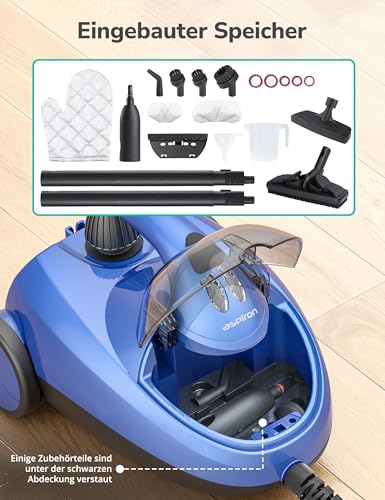 Aspiron Dampfreiniger, Dampdruck 4 bar, 145°C Heißdampf, Multifunktionaler Dampfreiniger mit 18 Zubehörteilen, mit Aufbewahrung, Steam Cleaner für Auto, Bett, Teppich, Badezimmer, Fliesen und Böden