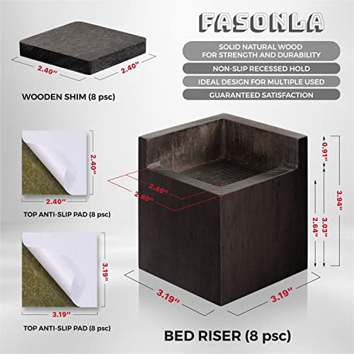 Bed Risers (Set Of 8) Furniture Risers Lifts Height 3", Solid Natural Wood Risers For Bed, Furniture, Table, Sofa, Chair Risers With Non-Slip Recessed Hole (Monolithic - 3 Inch Heigh - Walnut Color) #TOP2