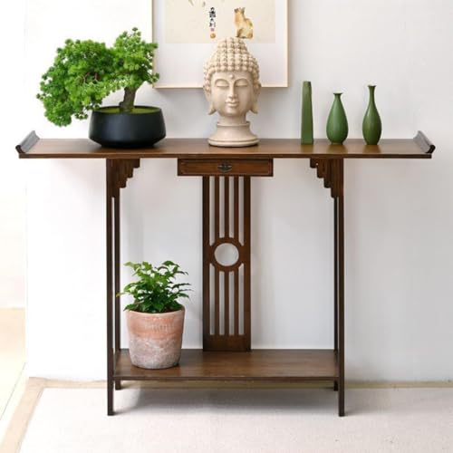 Mesa consola delgada para sala de estar mueble recibidor estrecho de bambú 2