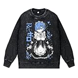Rem Anime Hoodie for Men and Women Black Round-neck Vintage Long-sleeved Shirt Remu Sweatshirt Cosplay Hoodies