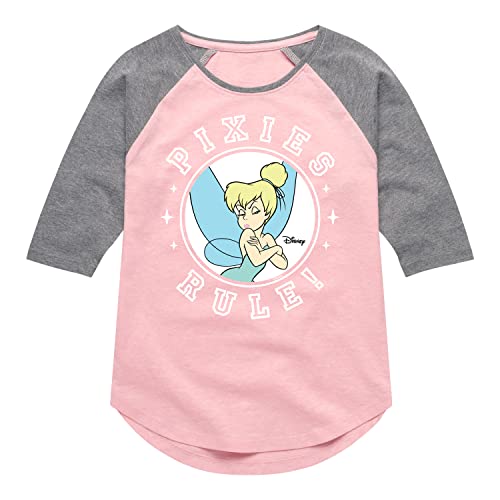 Disney Tinker Bell - Pixies Rule - Toddler and Youth Girls Raglan Graphic T-Shirt - Size Medium