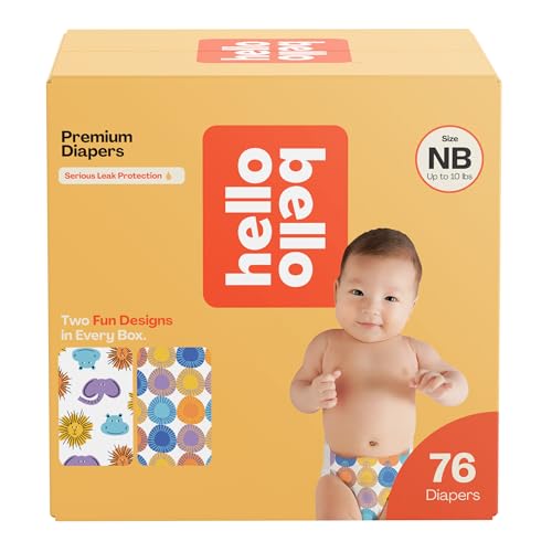 Image of Hello Bello Premium Diapers Size NB, Safari Squad & Shine and Dandy Designs, 76ct Club Box