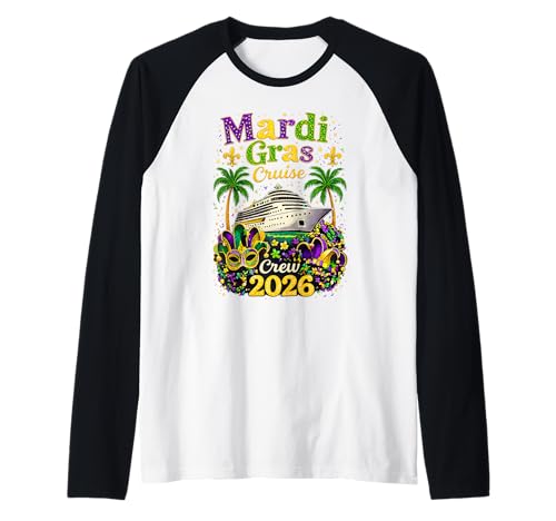 Mardi Gras Cruise Crew 2026 Carnival Party Raglan Baseball Tee