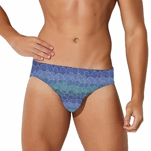 Cartoon Sea Waves Mens Swim Briefs Bikini Sexy Low Rise Trunks Swimsuit Bathing Suit Beach