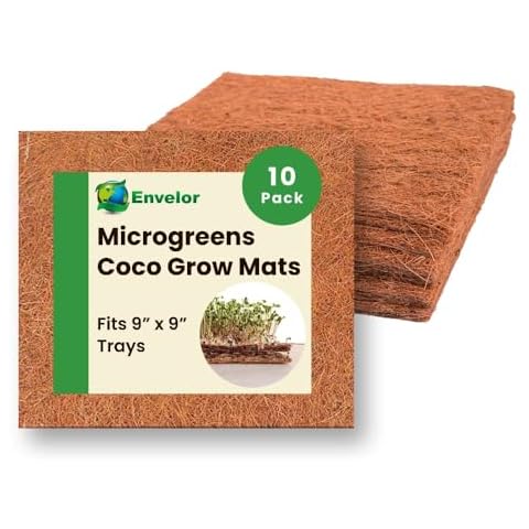 Envelor Coco Coir Fiber Grow Mat for Microgreens 9 x 9 Inches Coconut Coir Seed Starter Liner for Growing Trays, Hanging Baskets, Seed Starter Tray, Planter Sheets & Indoor Outdoor Plants, 10 Pack Cover