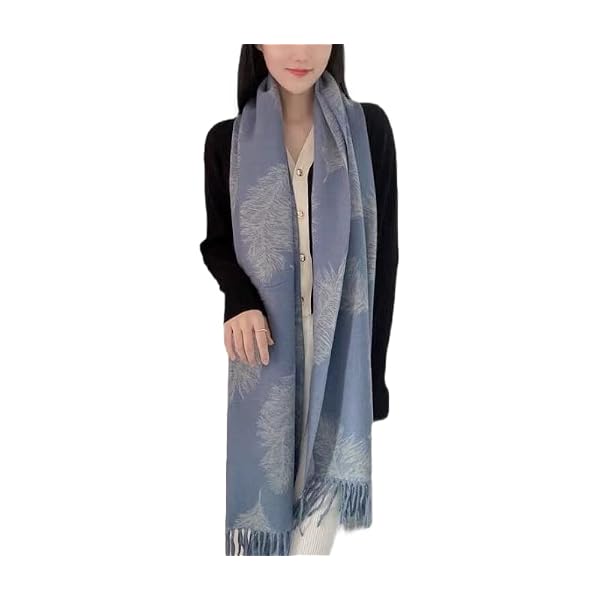 Cashmere Pashmina Shawls and Wraps, Womens Winter Scarf Shawl Stole For Women Reversible Soft Warm Blanket Scarves For Women Feather (Blue), Blue-734 (CASHMERE24734BLU) - Image 7
