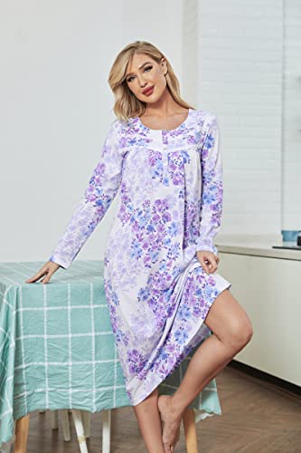 Image of IZZY + TOBY Nightgowns for Women Long Sleeve Soft Cotton Long Warm Nightdress Kintted Night Gown