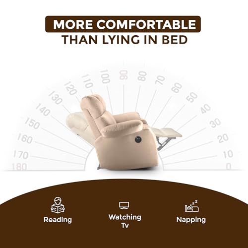 Image of Little NAP Helios Soft Suede Fabric Single Motorized Standard Recliner | Padded 1 Seater Aaram Sofa | Relaxing Chair for Home Office Living Bed Room | Beige