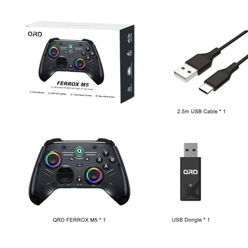 QRD FERROX M5 Wireless Controller für XBOX Series X/S, XBOX ONE, PC, mit 2,4-GHz-USB-Dongle, flexibler Makroaufzeichnung, Turbo