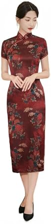 Shanghai Story 2023 Womens Long Cheongsam Dress Short Sleeve Mandarin Traditional Chinese Qipao