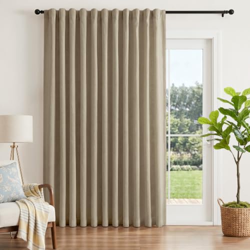 INOVADAY Extra Wide 100% Blackout Linen Curtains 102x84 Earthy Beige
