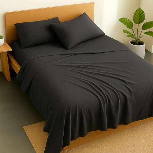 Image of Luxury Cotton Bedsheets - King Size 102 x 108 Inches - Super Soft, Lightweight & Wrinkle-Free - Includes 2 Pillow Covers - Dark Grey