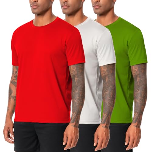Nutria Mens Dry Fit Workout Shirts 3 Pack Short Sleeve Gym Athletic Running Tees Moisture Wicking Light Breathable Cool U18
