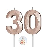 Velas de cumpleaños con números (30 velas de oro rosado) 3D con forma de diamante para tarta de cumpleaños para fiesta de cumpleaños, decoración de bodas, reuniones, fiestas temáticas