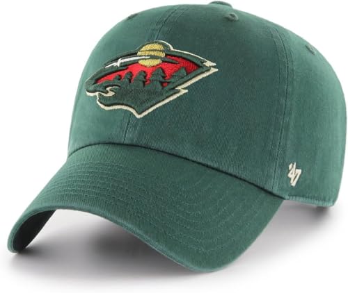 47 NHL Team Color Alternate Primary Logo Clean Up Adjustable Cap Dad Hat, Adult One Size Fits All - Minnesota Wild Green