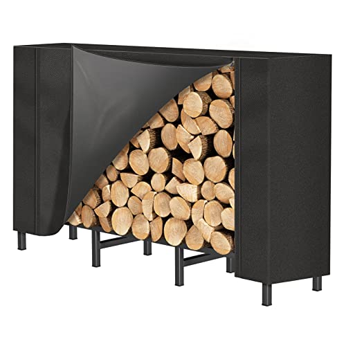 Smusei 4Ft Firewood Rack Outdoor With Cover Heavy Duty Wood Racks Holder Outdoor For Firewood Adjustable Metal Fire Wood Log Storage Rack Stand For Fireplace, Porches, Patios, Black #TOP26
