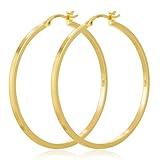 Pendientes de plata de ley 925 para mujer, hipoalergénicos, chapados en oro de 14 quilates, pendientes ligeros y anchos con varilla de plata de ley 925, 20/30/40/50/60/70 mm, Plata de ley, Sin gema