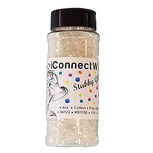 iConnectWith Glitter â€“ Cotton White, Stubby Polyester Glitter; Multi-use for Crafts, Decorations, Nail Art, Makeup, Tumblers, Resin Art, and DIY Projects