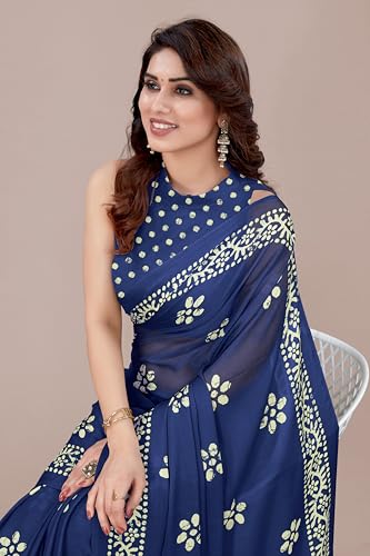 Image of MIRCHI FASHION Saree for Woman Chiffon Batik Printed | Lightweight Daily Wear Women's Office Sari with Blouse Piece (Available in 40 Colours)