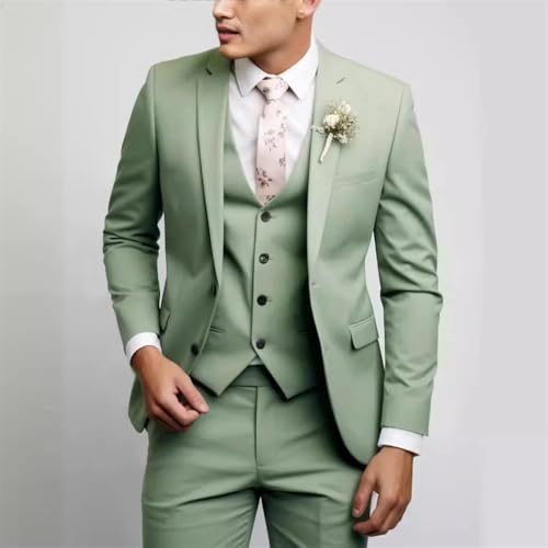 Men's Casual 3 Piece Suits Slim Tuxedos Notch Lapel Formal Wedding Blazer Vest Pants Suit Set2