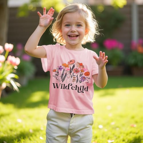 Toddler Baby Girl Flower T Shirt Cute Wild Child Floral Print Short Sleeve Shirt Kid Summer Casual Tee Tops2