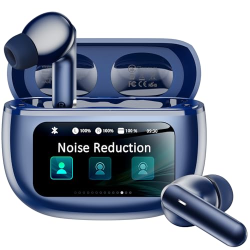 Image of Wireless Earbuds with Smart Touchscreen Case, Bluetooth 6.0 Ear Buds with AI Noise Cancelling Calls, 40H Playtime Stereo Headphones, IPX7 Waterproof Earbuds for Workout, Travel, iPhone,Android,Blue