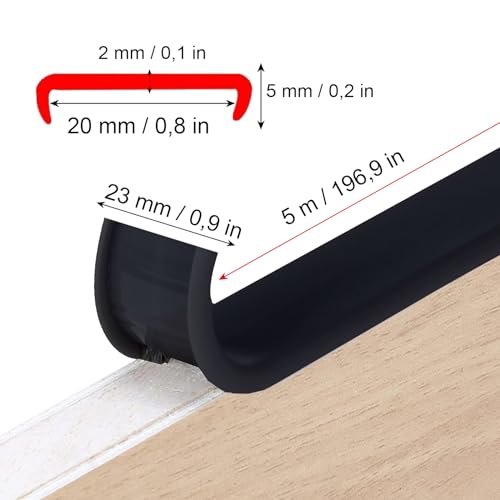 5M U-Form Selbstklebend Möbelkantenband, 20 mm, Schwarz Flexible TPE Faltbarer Kantenschutz, Umleimer Furnierklebeband, Kein Aufbügeln, für Tisch, Schrank Schutz&Reparatur