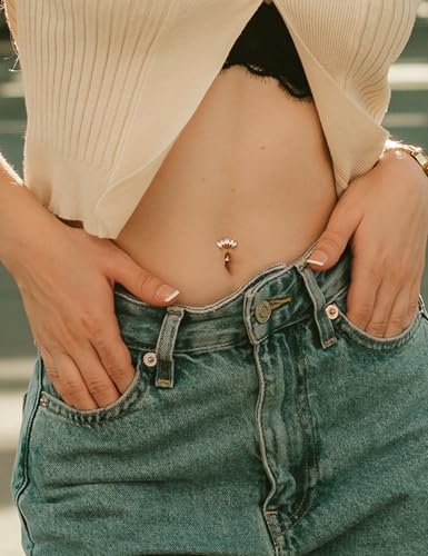 KRFY Piercing Nombril Titane Or Argent Percing Au Nombril Hypoallergénique 14G Piercings Nombril-Pendant Coeur Fleur Papillon Boule Fileté Intérieurement Flottant Navel Piercings - Or Fleur CZ 10MM – vue 4