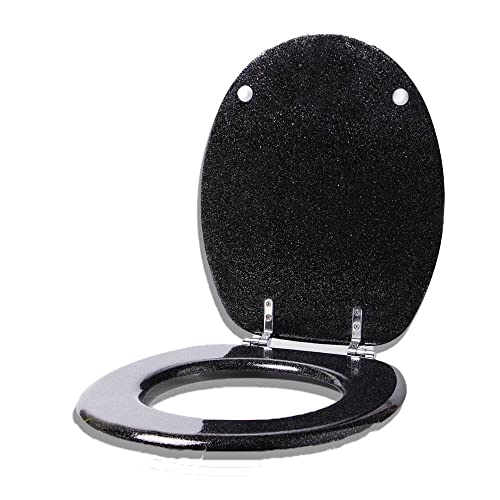 KHAPALWAK Glitter Toilet Seat, Heavy Duty Resin Seat with Quick Release Strong Hinges, Decorative Toilet Seat for Stylish Bathroom Décor – Wide Choice of Black Glitter Toilet Seats.