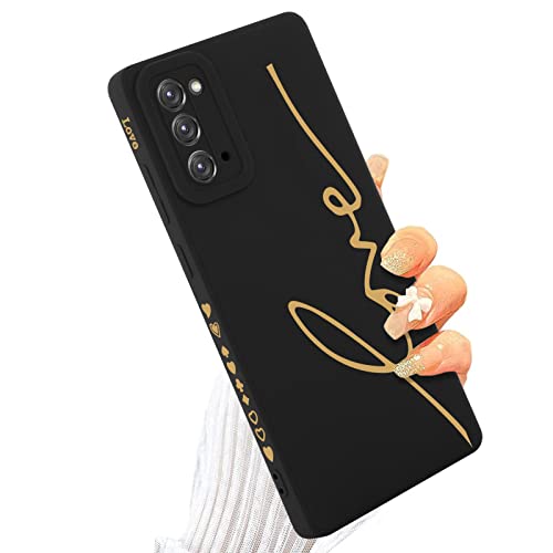 MOWIME for Samsung Galaxy Note 20 Case, Back Cute Plating Love Letter Graphic with Anti-Fall Lens Cameras Cover Protection Soft TPU Shockproof Anti-Fingerprint Phone Cases for Women Girls -Black
