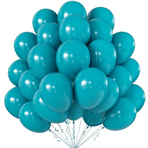Image of KALOR 12 Inch Retro Peacock Blue Balloons, 50 Pcs Latex Helium Balloons for Kid's Birthday Party, Baby Shower, Wedding, Graduate Party Decorations