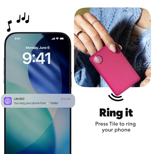 Image of Life360 Tile Slim - Wallet Finder, Bluetooth Tracker and Item Locator for Luggage Tags, Passports and More. Both iOS and Android Compatible. Phone Finder. 1-Pack (Pink Punch)