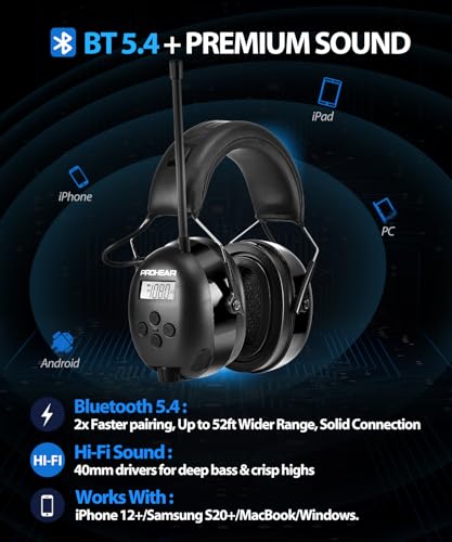 Image of PROHEAR 033 AM FM Bluetooth Radio Headphones with Gel Ear Pads - More Soft Comfort - USB C Rechargeable 1500mAh Battery - 31dB SNR 58Hrs Playtime - Hearing Protection for Mowing Lawn, Gifts for Father