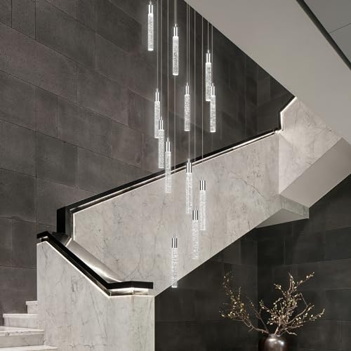 Image of 12 Light Living Room Chandelier Chrome Crystal Pendant Lights LED Dimmable 72W 6000K Staircase Large Chandelier Lobby Living Room Foyer High Ceiling Chandeliers