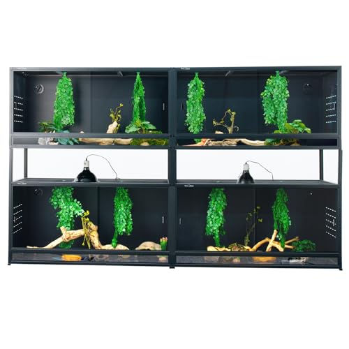 ToxiRium Stackable Space Efficient Reptile Enclosure 44"x20"x20", Reptile Tank 4 Packs for Bearded Dragon and Ball Python, Expandable Snake Terrarium with Front Opening, Combination Lock
