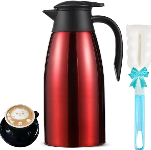 2 PCS 68oz Thermal Coffee Carafe for keeping hot, Carafe for hot liquid, Airpot Insulated Coffee Carafe Stainless Steel Vacuum Thermal Pot for Coffee, Hot Water,Keep Hot 12 Hours (black+white)