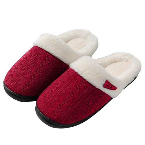 Slippers For Women Fuzzy, Women's Warm Knit House Slipper Comfy Cloud Wool-Like Lined Home Shoes with Memory Foam and Indoor Outdoor Soft Soles3