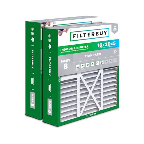 Image of Filterbuy 16x20x5 Air Filter MERV 8 Essential Dust & Allergy Defense (2-Pack), Pleated HVAC AC Furnace Filters for Honeywell FC100A1003, Lennox X0592, and More (Actual Size: 15.75 x 19.75 x 4.38)