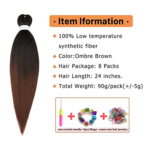 Braiding Hair Pre Stretched 24 Inch 8 Packs Ombre Hair Professional Soft Yaki Texture, Itch Free, Hot Water Setting Hair Extensions For Braids (24In,1B/30) #TOP1