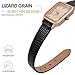 ANNEFIT Women's Leather Watch Band 15mm, Lizard Grain Slim Thin Replacement Strap (Black)