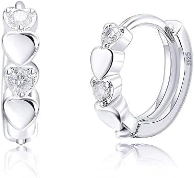 S925 Sterling Silver Hoop Earrings Small Hypoallergenic Sleeper Earrings for Women Girls Kids Jewelry Huggie Earrings CZ Love Heart