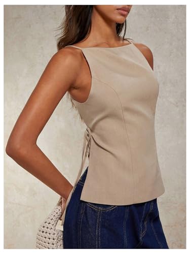 MakeMeChic Women's Going Out Open Back Tops Spaghetti Strap Office Work Vest Tops4
