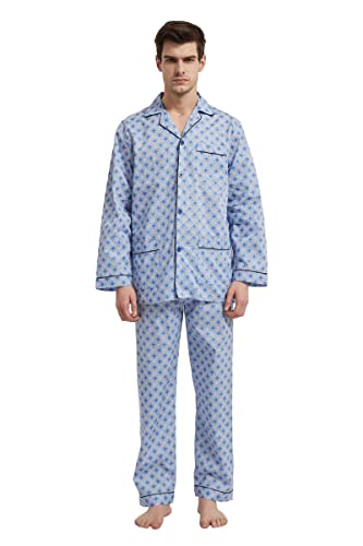 Image of GLOBAL Mens Pajamas Set, 100% Cotton Woven Drawstring Sleepwear Set with Top and Pants /Bottoms