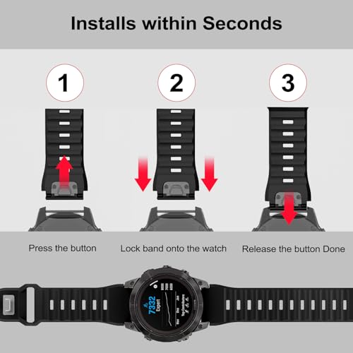Correa Easy-fit 26mm para Garmin Fenix, Silicona Negra miniatura 5