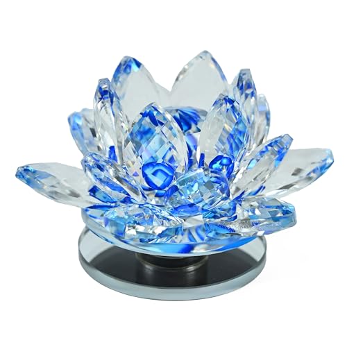 Image of HindCraft Crystal Lotus Flower for Decoration - Transparent Glass Lotus Showpiece for Home Decor, Vastu Items, Car Dashboard Decoration, Feng Shui Good Luck Gift (Multicolor)