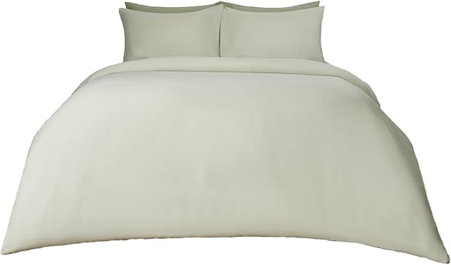Brentfords Plain Dye Duvet Cover Quilt with Pillowcase Microfiber Bedding Set - Sage, Double