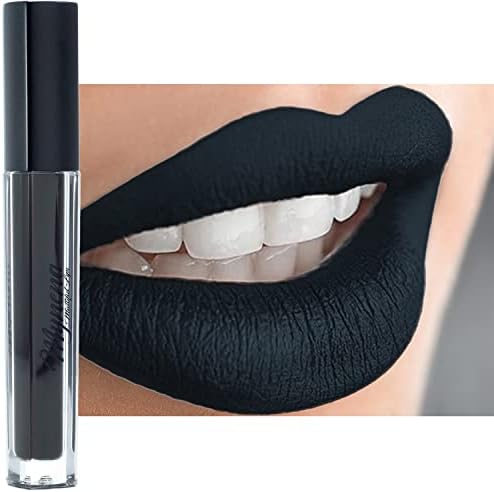 Mynena Black Lipstick Liquid Long Lasting Kissproof Waterproof Lightweight Smudge Proof Matte Color Stay Lip Stain Talc-Free and Paraben-Free